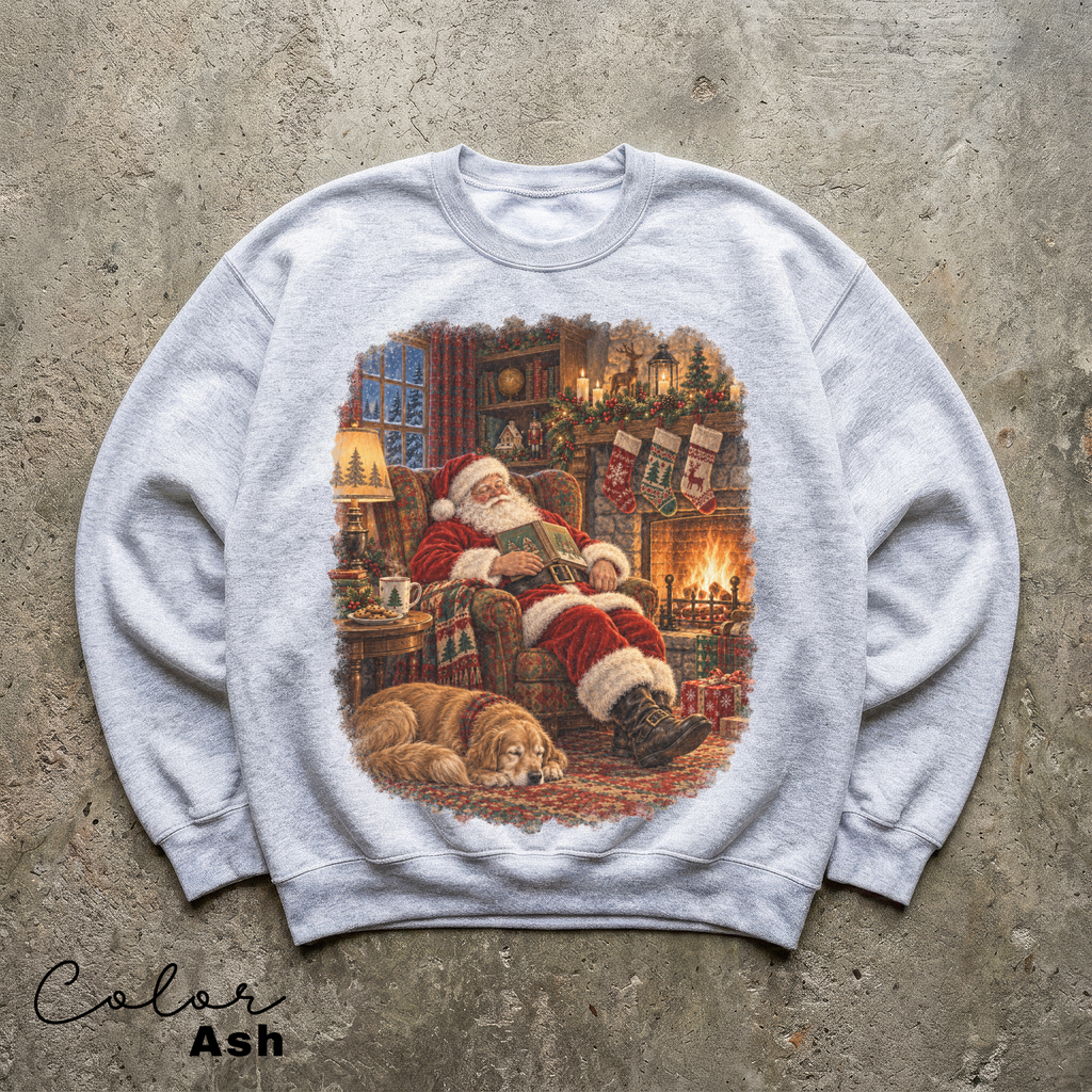 Vintage 90s Santa Sweatshirt, Retro Christmas Crewneck, Reading, Book Lover