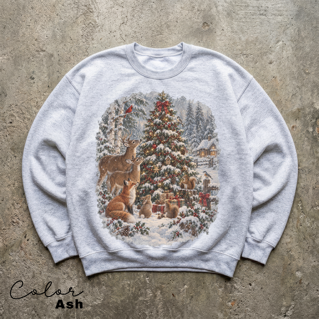 Vintage 90s Christmas Sweatshirt, Retro Holiday Nature Crewneck, Cozy Winter Pullover