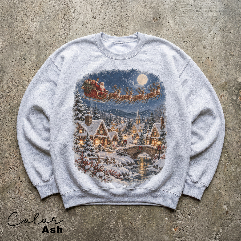 Retro Santa Sweatshirt, Vintage 90s Christmas Crewneck, Retro Holiday, Santa and Reindeer Winter Scene