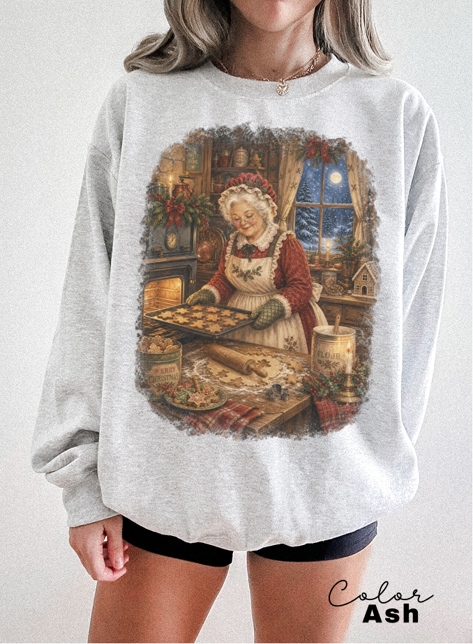 Vintage 90s Christmas Sweatshirt, Mrs. Claus Baking Cookies, Retro Christmas Crewneck