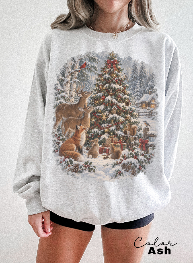 Vintage 90s Christmas Sweatshirt, Retro Holiday Nature Crewneck, Cozy Winter Pullover