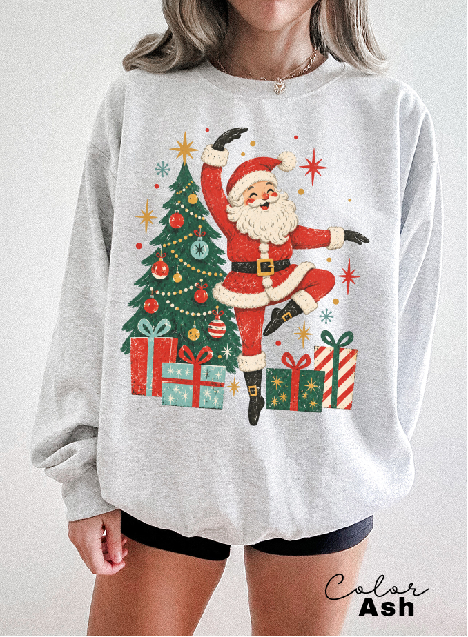 Retro Dancing Santa Sweatshirt, Vintage Christmas Crewneck, Holiday Pullover Sweater