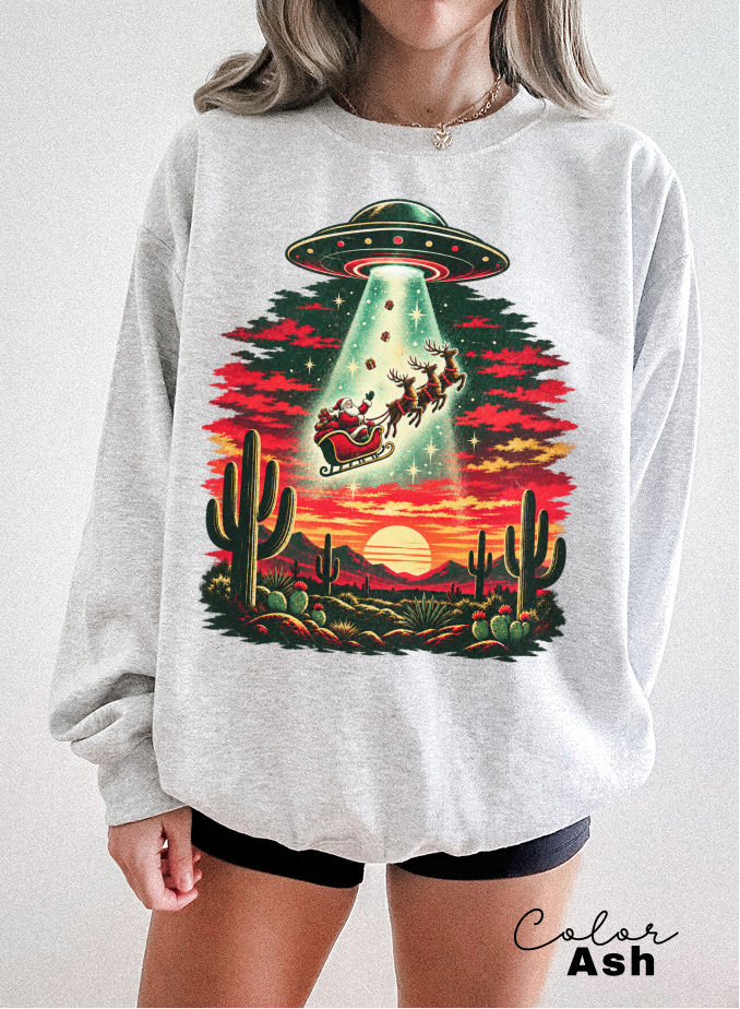 Santa UFO Christmas Sweatshirt, Funny Christmas