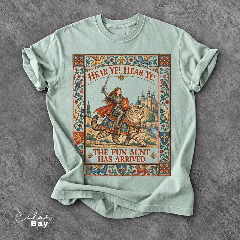 Funny Aunt Shirt, Medieval Knight With Cat Graphic Tee, Fantasy Meme Shirt