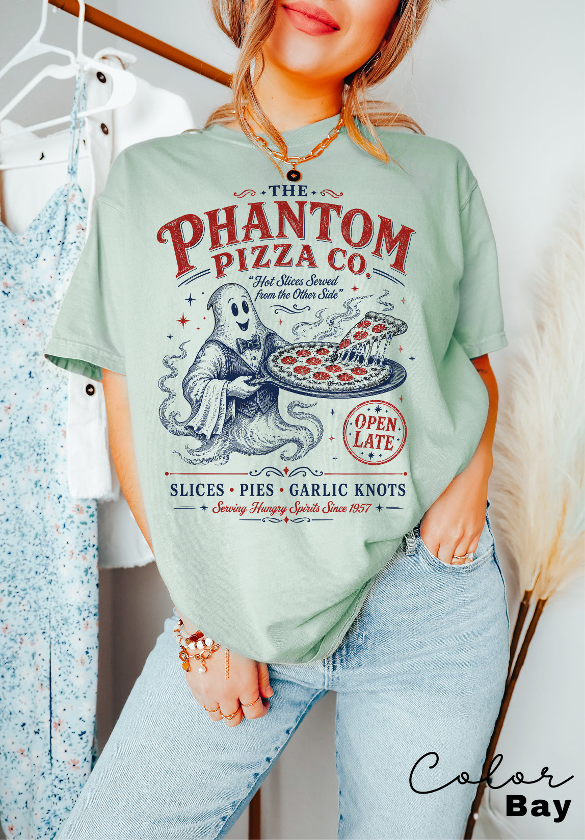 Ghost Pizza Graphic Tee, Retro Halloween Shirt,