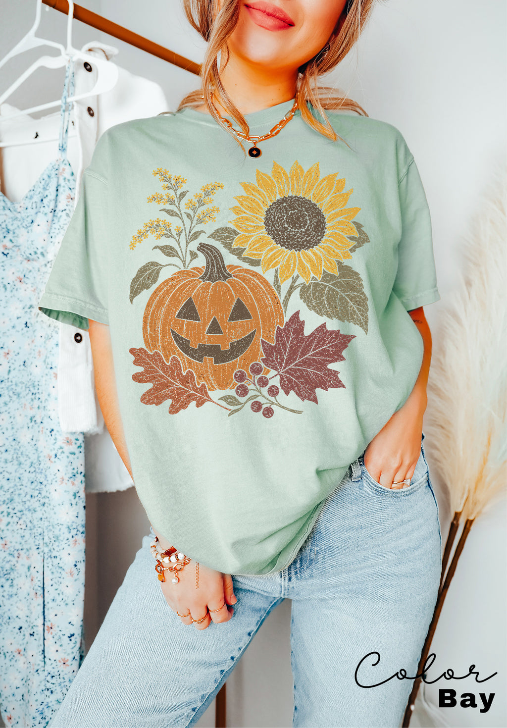 Halloween Pumpkin T-Shirt, Jack O Lantern Fall Shirt, Boho Comfort Colors Tee