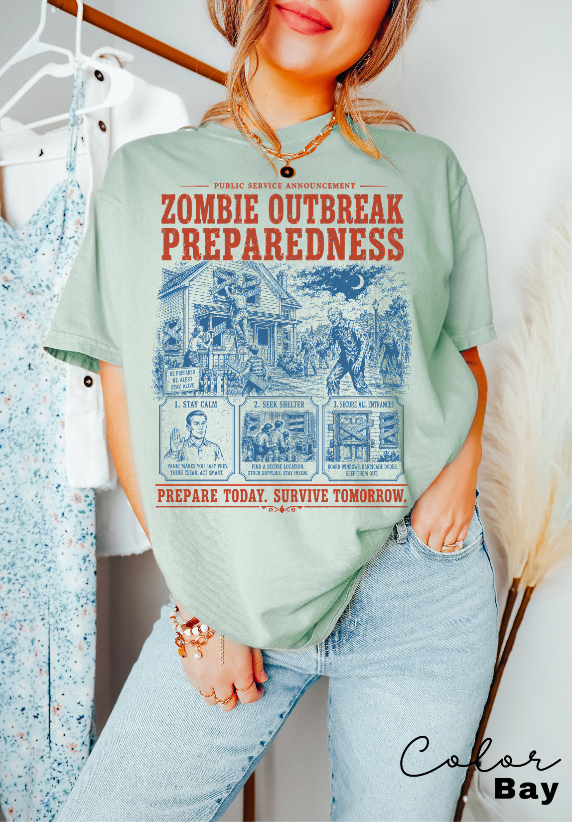 Zombie Outbreak Preparedness T-Shirt, Fake Halloween Public Service Announcement, Retro Halloween