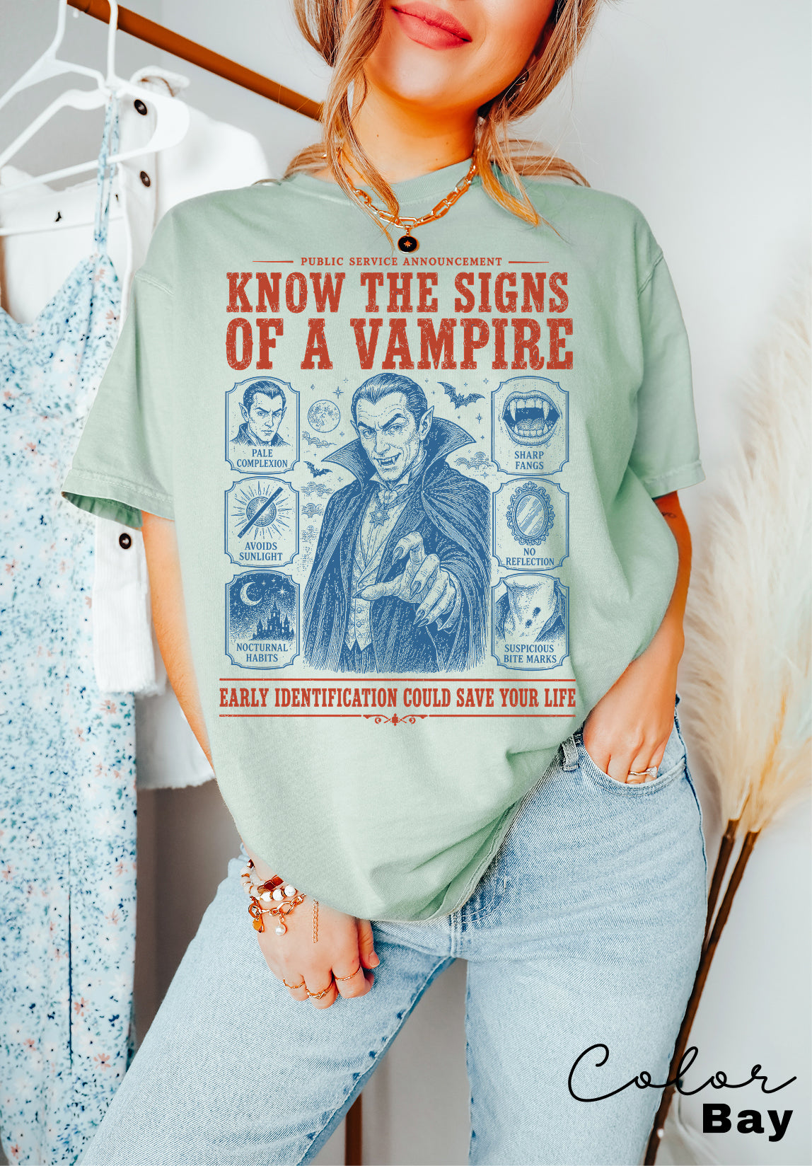 How to Spot a Vampire Halloween Shirt, Fake Halloween Public Service Announcement