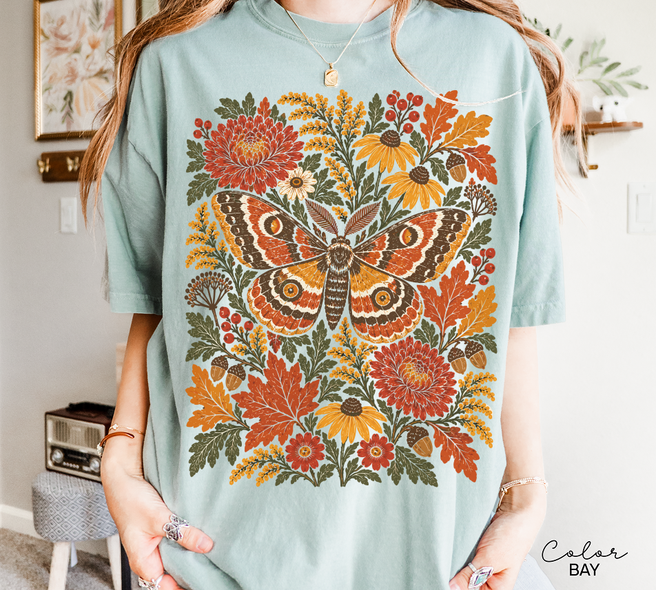 Moth Floral Fall T-Shirt, Vintage Wildflower Shirt