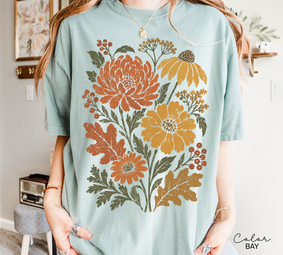 Fall Floral Tee, Vintage Botanical Shirt