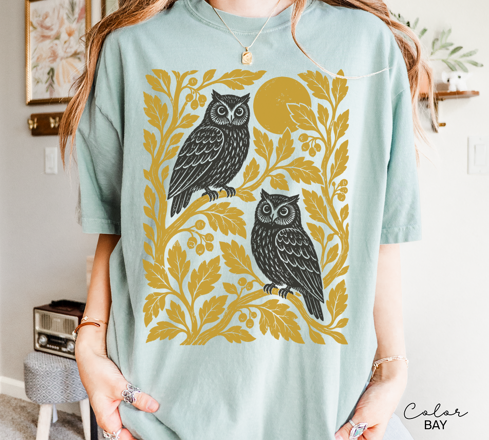 Vintage Owl T-Shirt, Owl Nature Graphic Tee, Botanical Shirt, Comfort Colors Tee