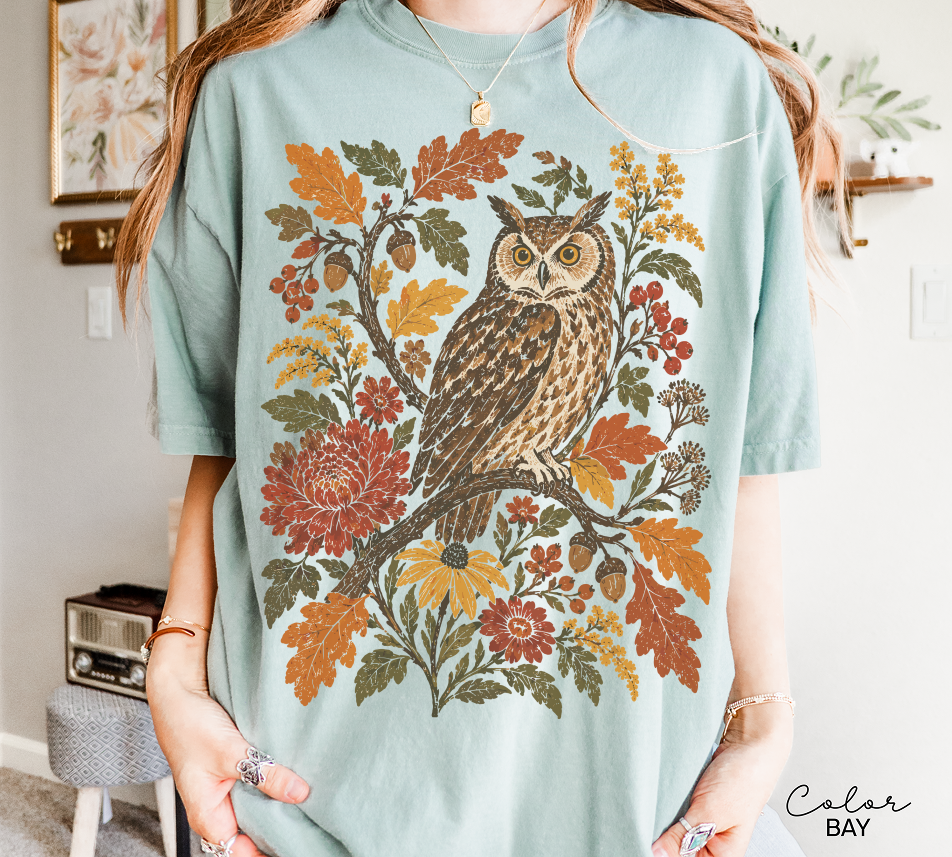 Vintage Owl T-Shirt, Fall Nature Graphic Tee