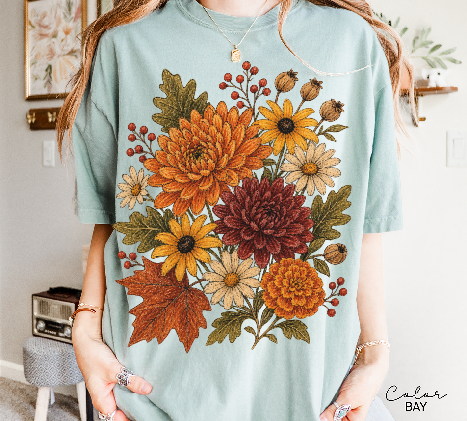 Fall Floral Shirt, Botanical Graphic Tee, Vintage Autumn Flower T-Shirt