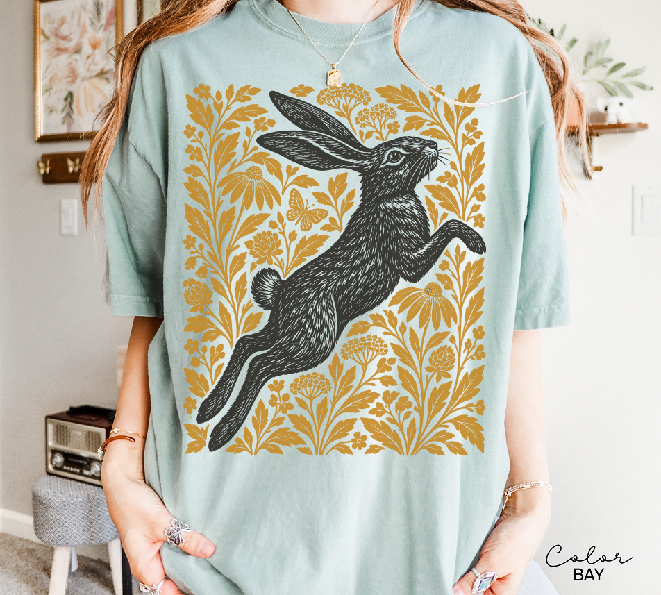 Vintage Rabbit Floral Shirt, Floral Animal Tee, Comfort Colors Tee