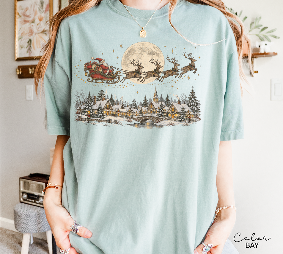 Vintage Christmas Shirt, Santa and Reindeer Tee, Comfort Colors Tee