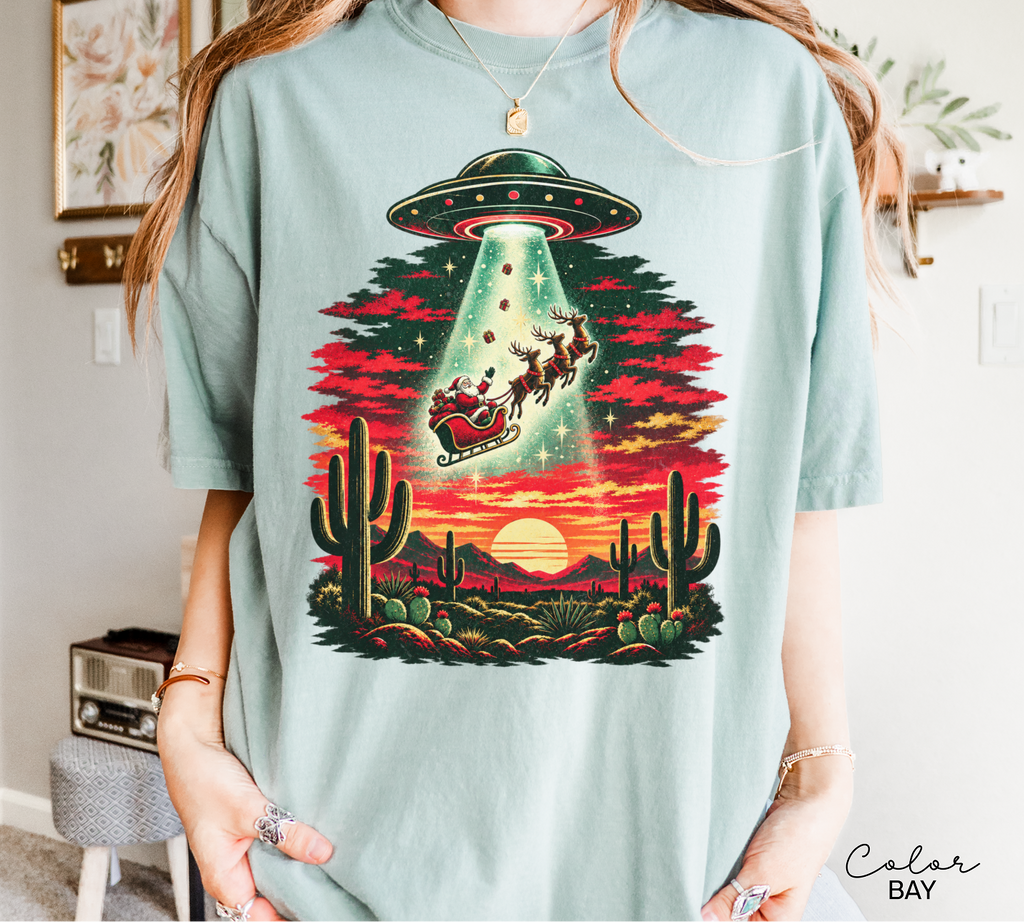 Santa UFO Christmas Shirt, Vintage Christmas Tee, Funny Christmas Tee
