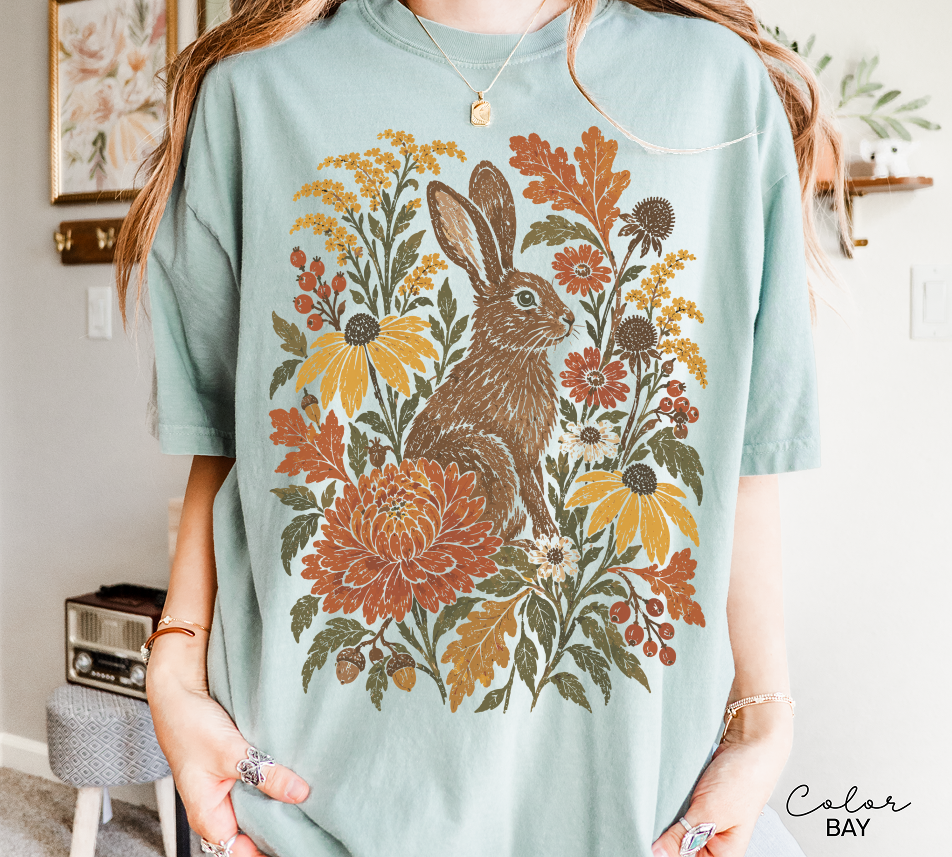 Vintage Rabbit Floral Shirt, Flower Fall Tee