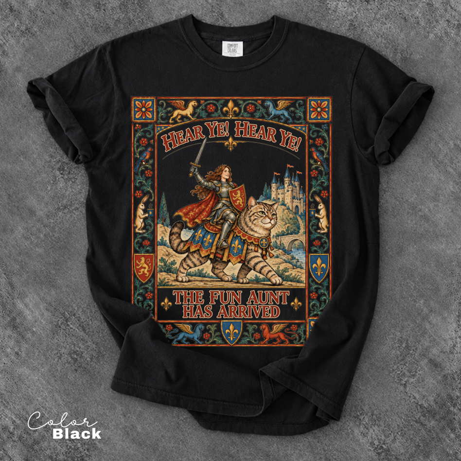 Funny Aunt Shirt, Medieval Knight With Cat Graphic Tee, Fantasy Meme Shirt