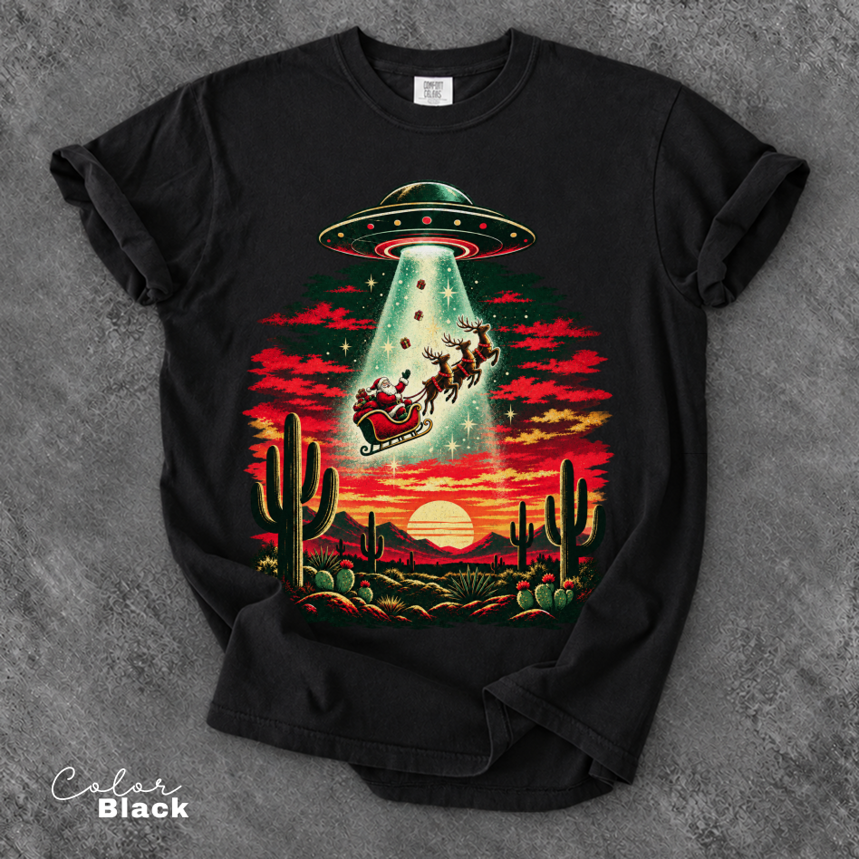 Santa UFO Christmas Shirt, Vintage Christmas Tee, Funny Christmas Tee