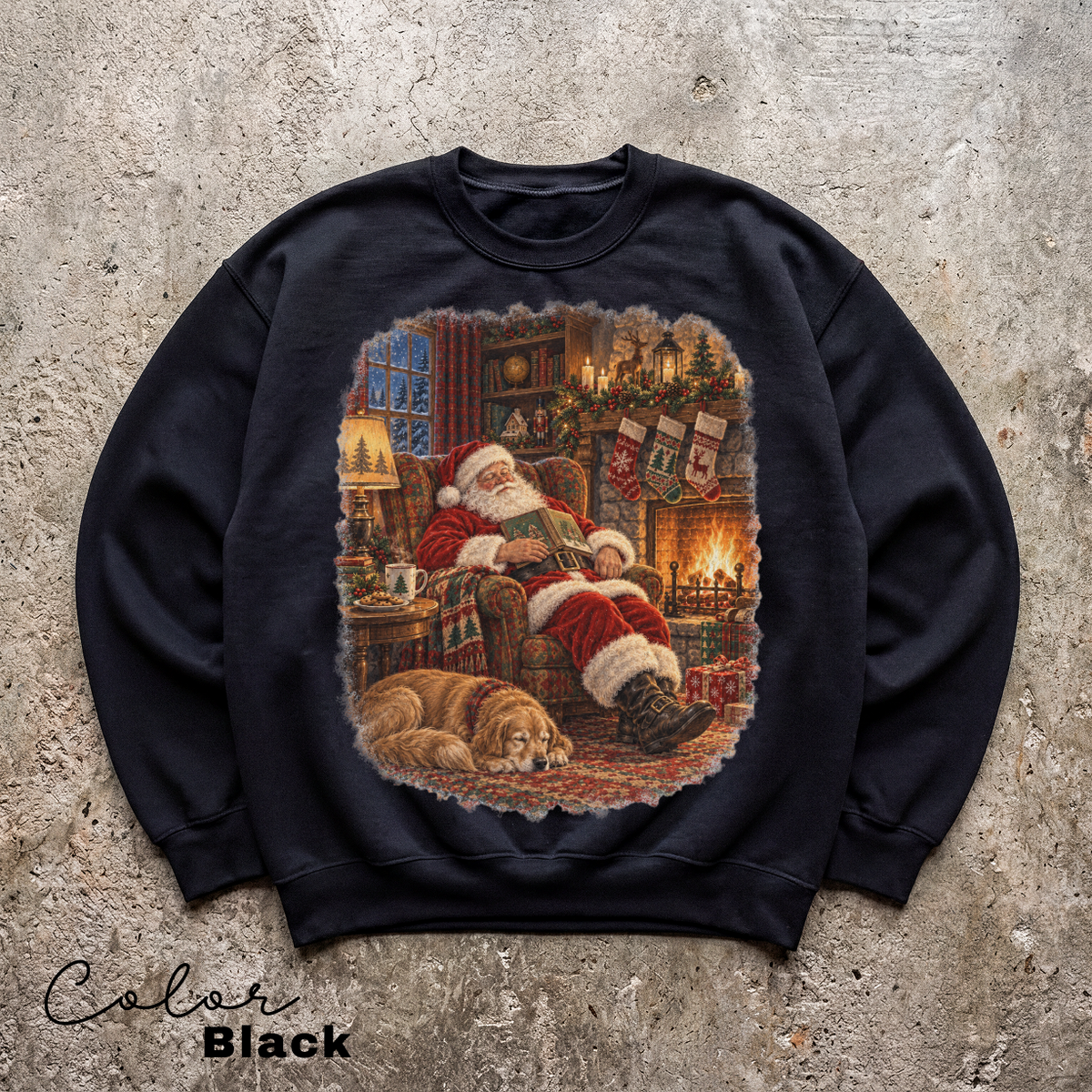 Vintage 90s Santa Sweatshirt, Retro Christmas Crewneck, Reading, Book Lover