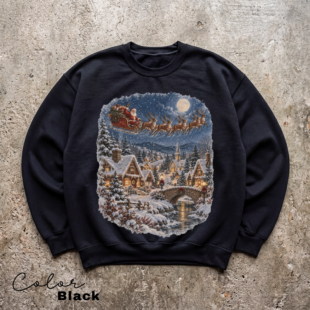 Retro Santa Sweatshirt, Vintage 90s Christmas Crewneck, Retro Holiday, Santa and Reindeer Winter Scene
