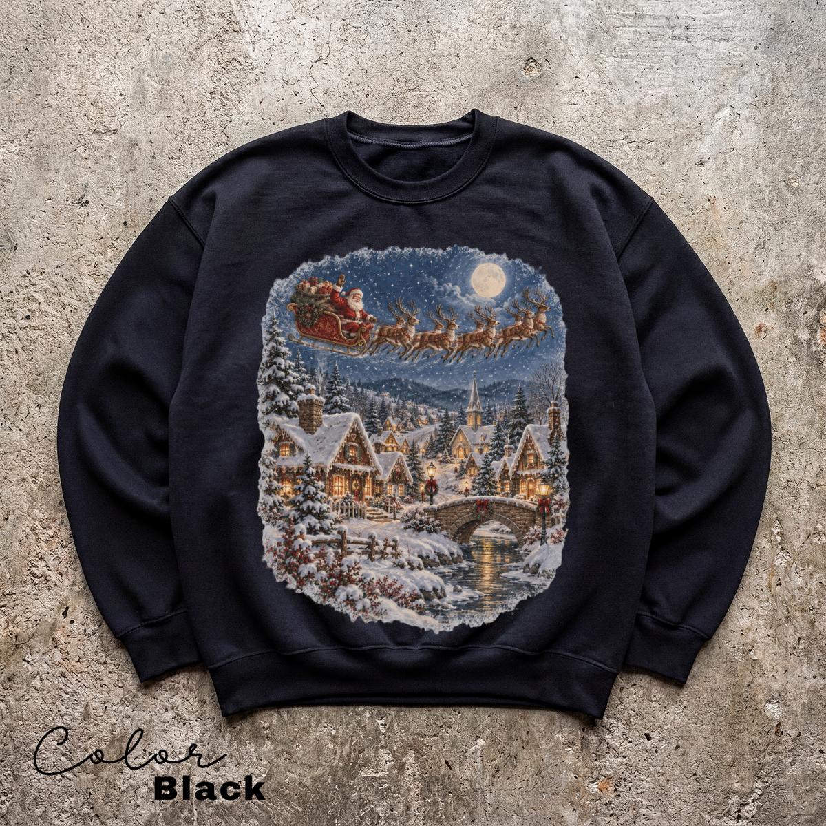 Retro Santa Sweatshirt, Vintage 90s Christmas Crewneck, Retro Holiday, Santa and Reindeer Winter Scene
