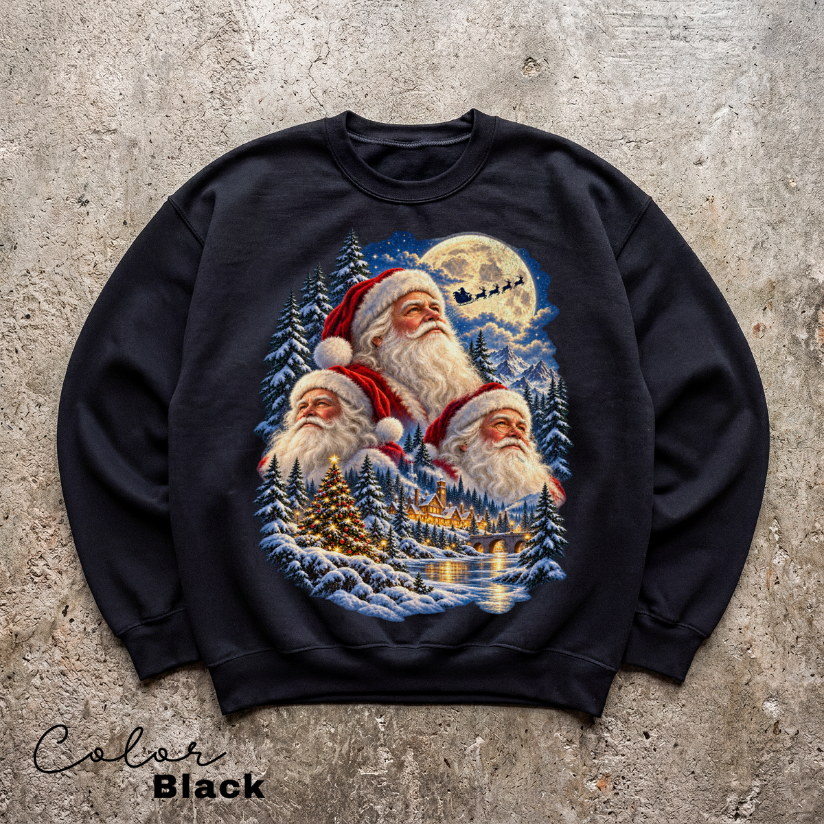 Santa Christmas 90s Sweatshirt, Vintage Christmas Pullover, Santa Claus Face, Moon