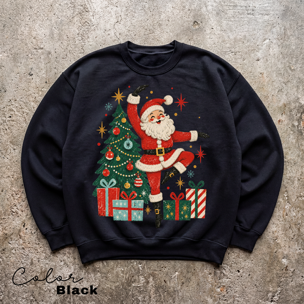 Retro Dancing Santa Sweatshirt, Vintage Christmas Crewneck, Holiday Pullover Sweater