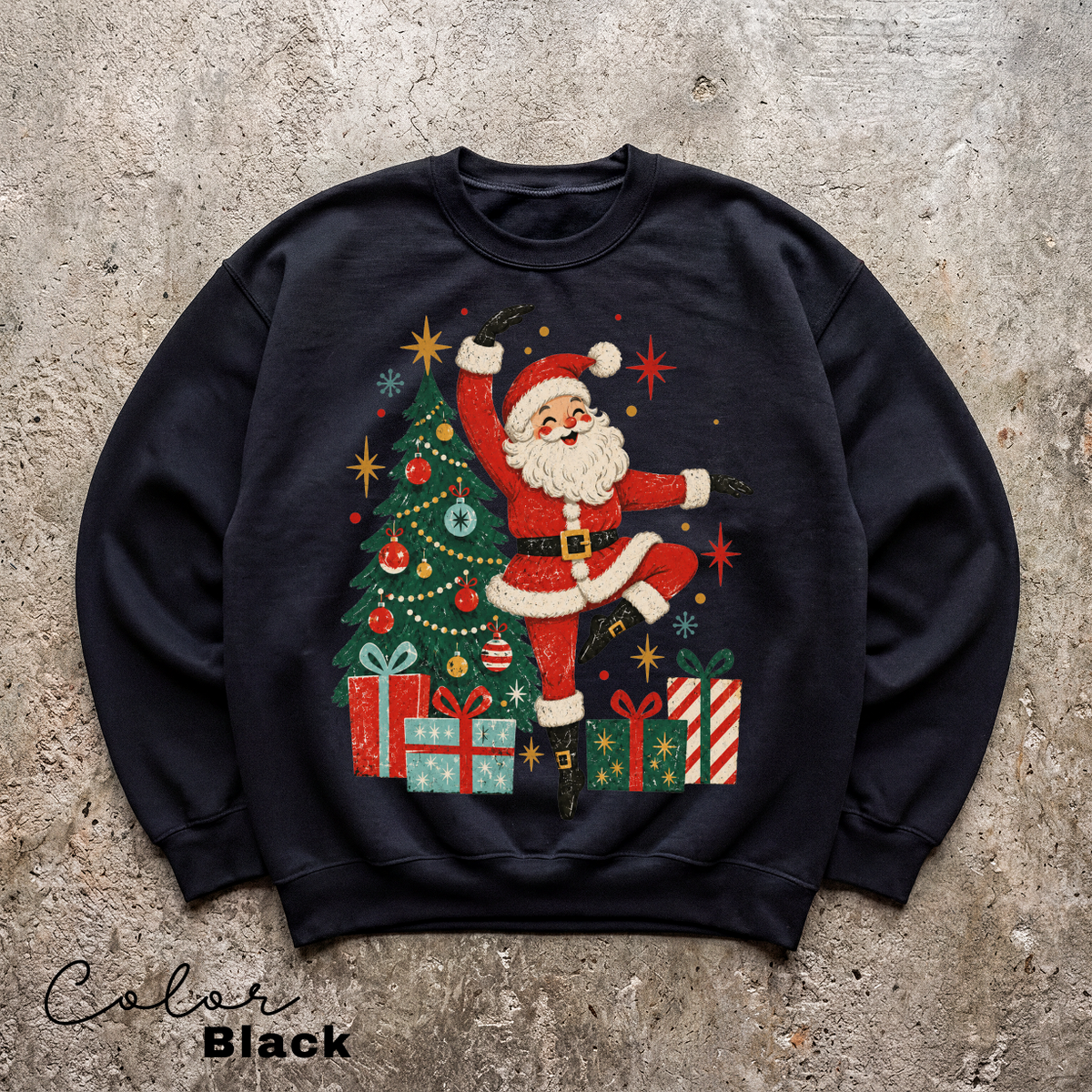 Retro Dancing Santa Sweatshirt, Vintage Christmas Crewneck, Holiday Pullover Sweater