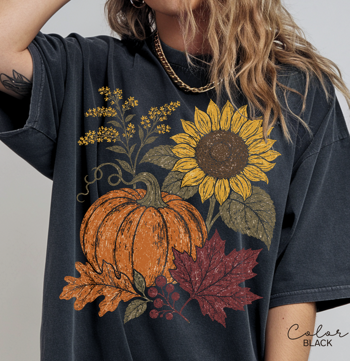 Boho Fall Floral Comfort Colors Shirt, Fall Floral Tshirt, Fall Pumpkin