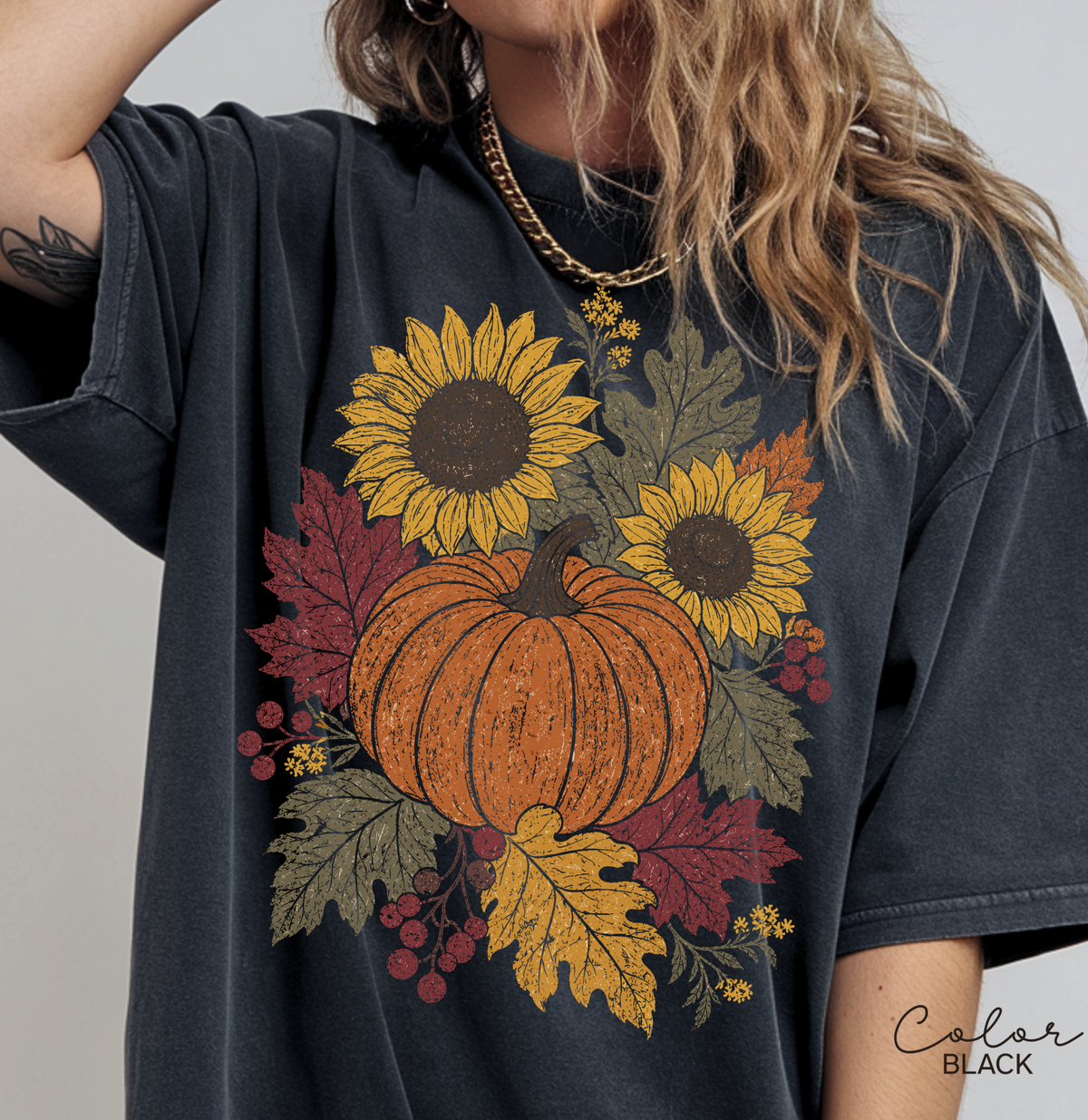 Fall Pumpkin Floral T-Shirt, Comfort Colors Tee, Botanical Autumn Shirt, Boho Cottagecore Tee