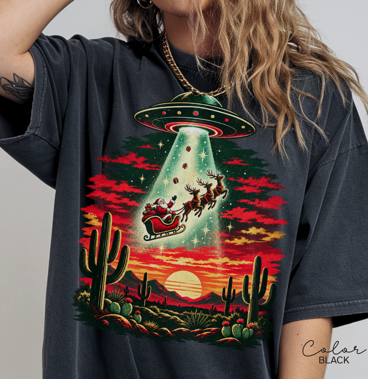 Santa UFO Christmas Shirt, Vintage Christmas Tee, Funny Christmas Tee