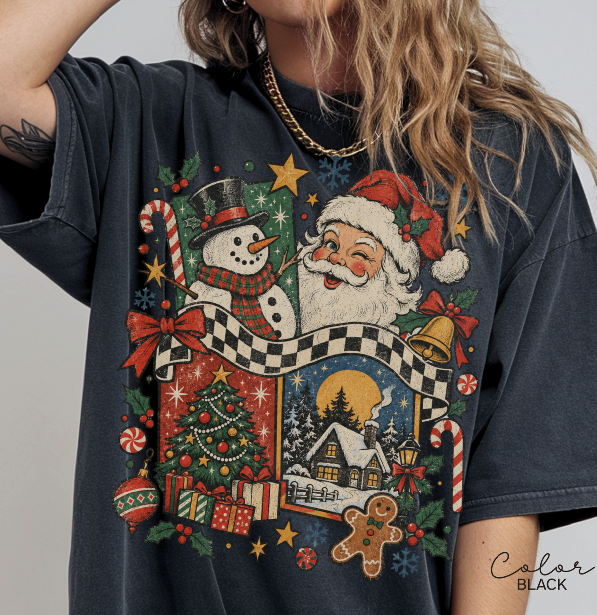 Christmas Vintage Shirt, Retro Santa Claus Snowman Shirt, Comfort Colors Tee