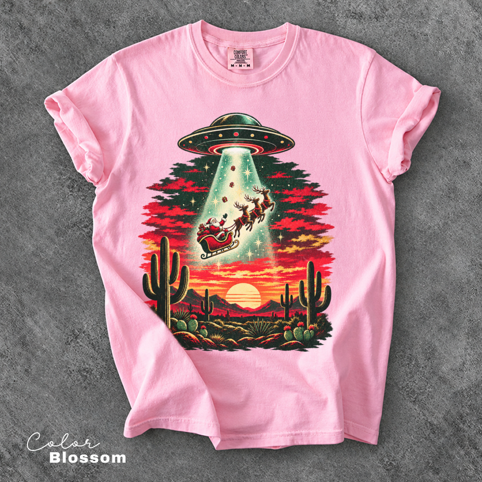 Santa UFO Christmas Shirt, Vintage Christmas Tee, Funny Christmas Tee
