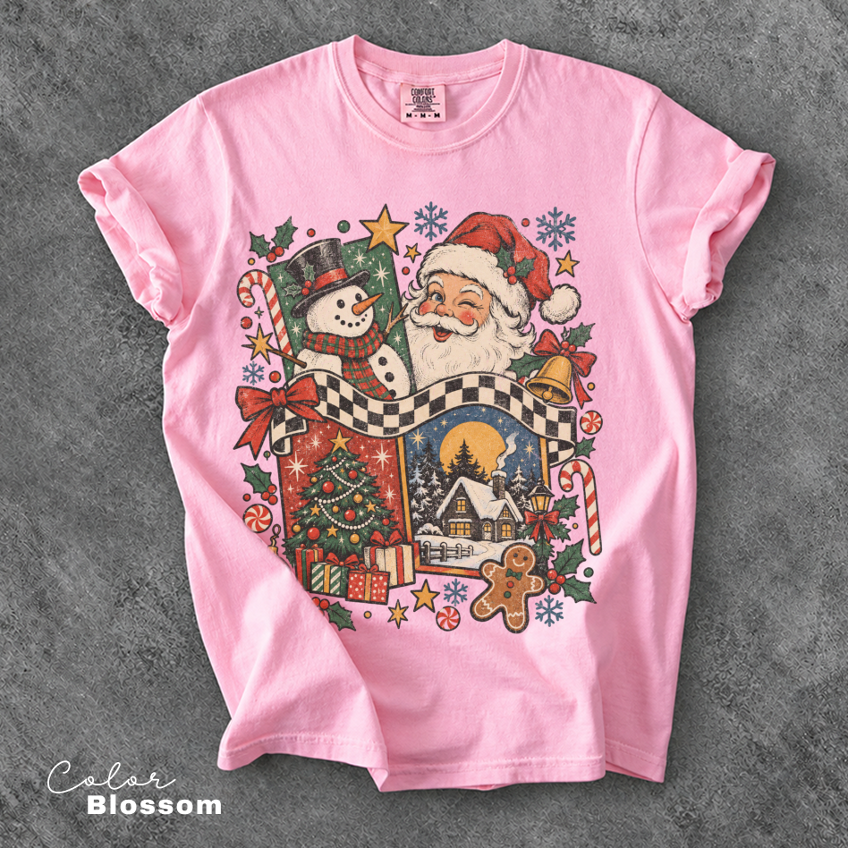 Christmas Vintage Shirt, Retro Santa Claus Snowman Shirt, Comfort Colors Tee