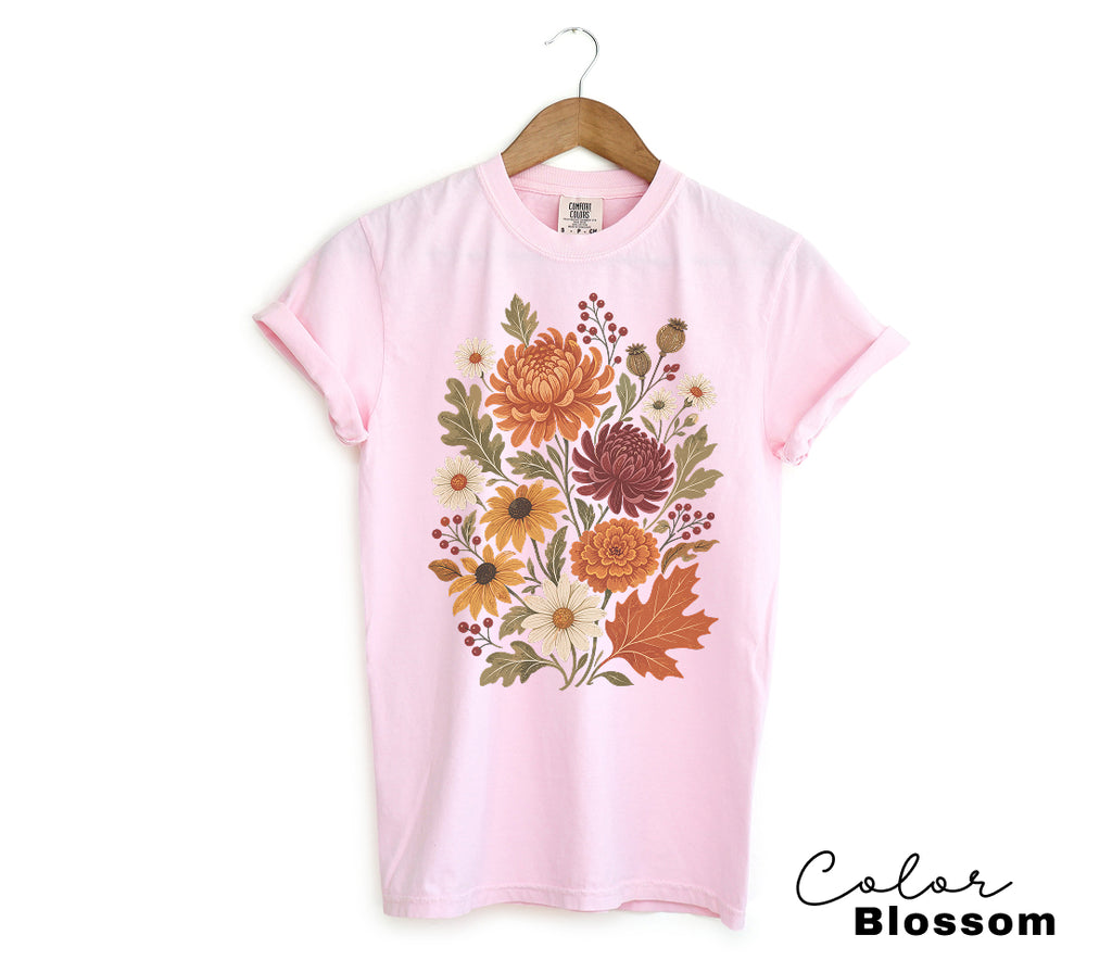 Fall Floral T-Shirt, Vintage Botanical Tee, Boho Fall Flowers
