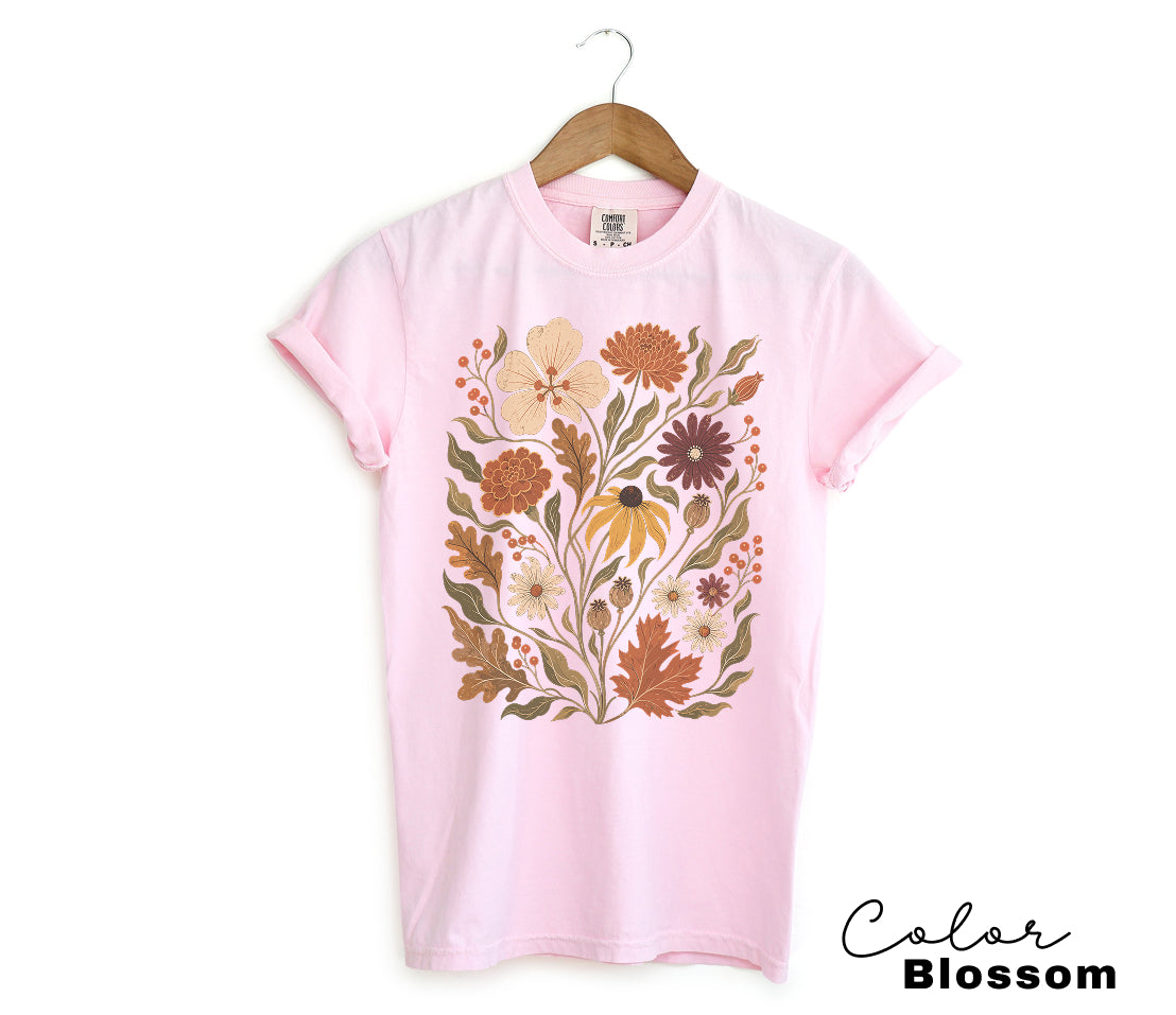 Fall Floral T-Shirt, Vintage Botanical Graphic Tee, Rustic Wildflower Shirt, Autumn Tee
