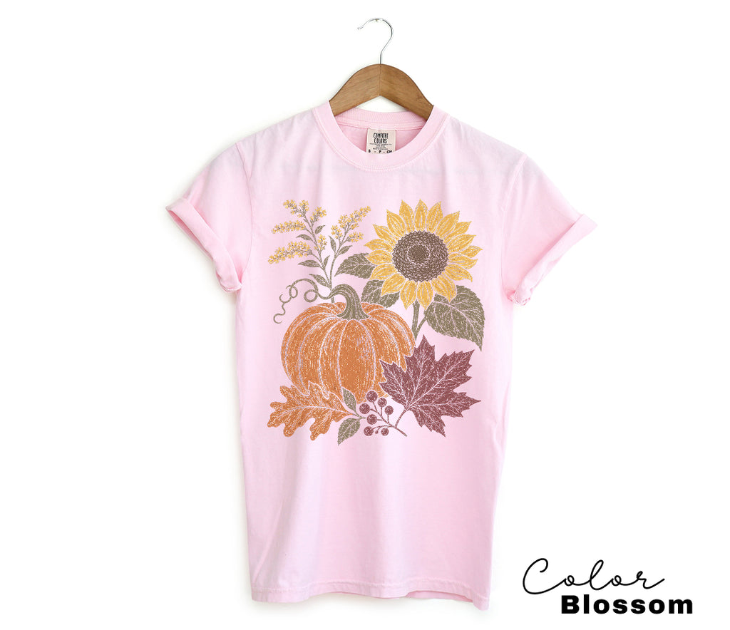 Boho Fall Floral Comfort Colors Shirt, Fall Floral Tshirt, Fall Pumpkin