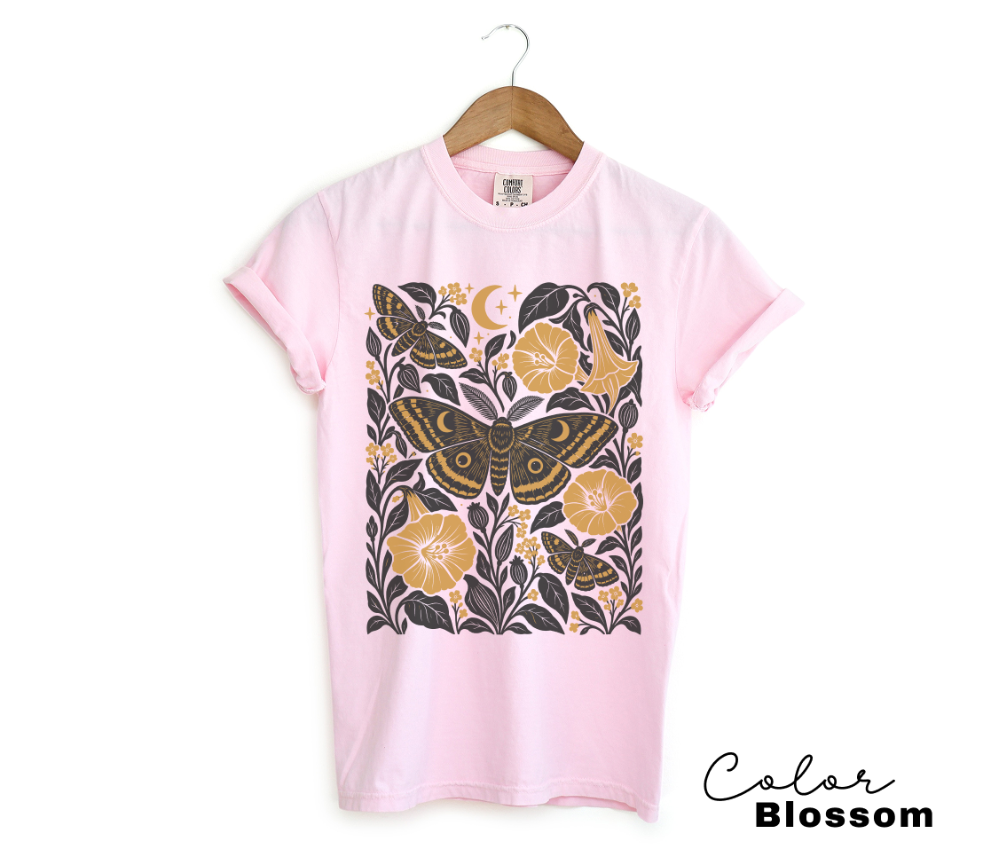 Vintage Moth Shirt, Retro Botanical Flower Tee, Cottagecore Nature, Comfort Colors Tee
