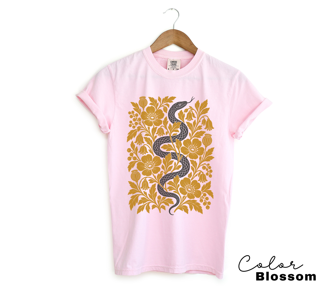 Retro Snake Floral T-Shirt, Botanical Vintage Tee, Comfort Colors Tee, Boho Cottagecore