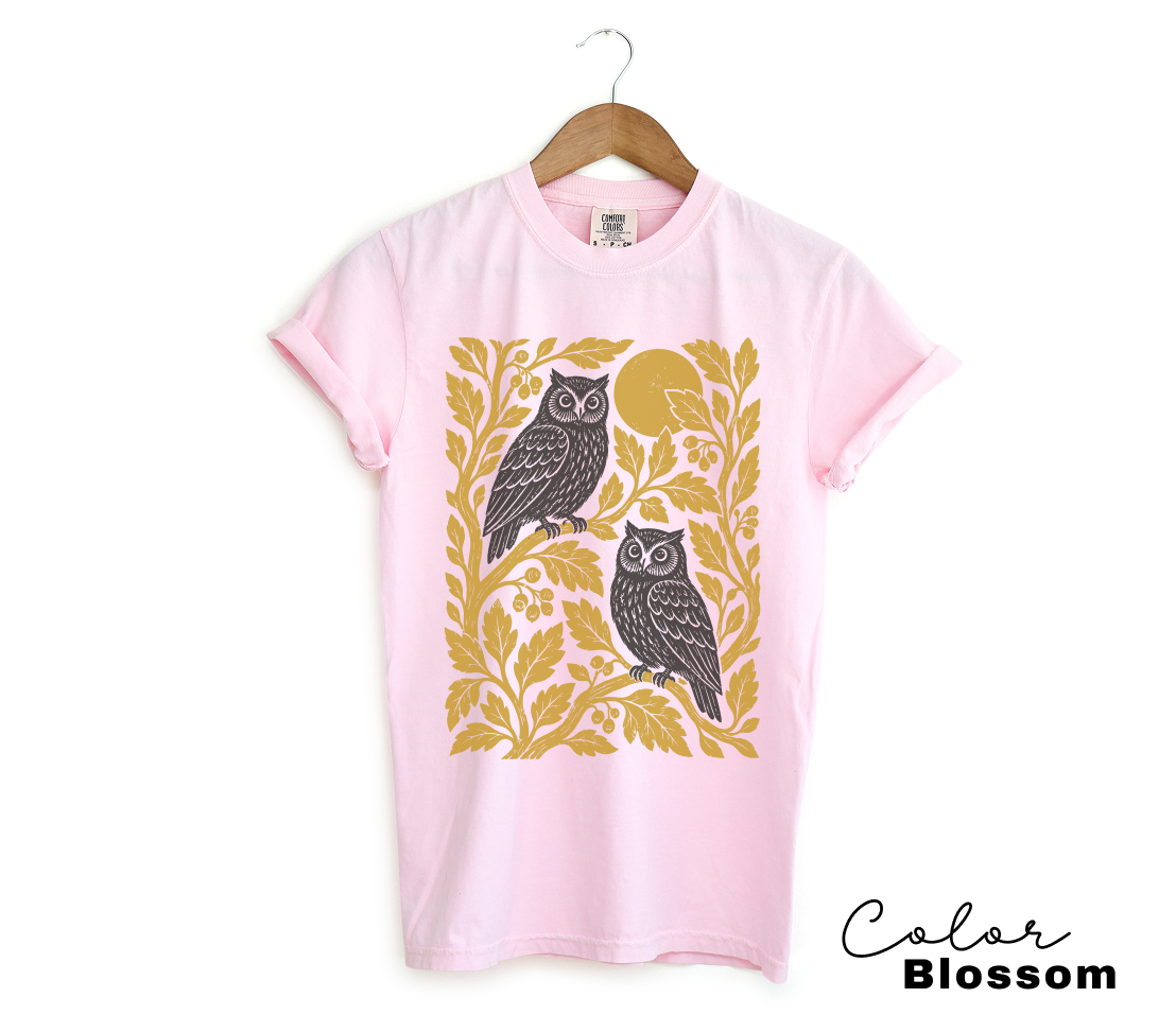 Vintage Owl T-Shirt, Owl Nature Graphic Tee, Botanical Shirt, Comfort Colors Tee