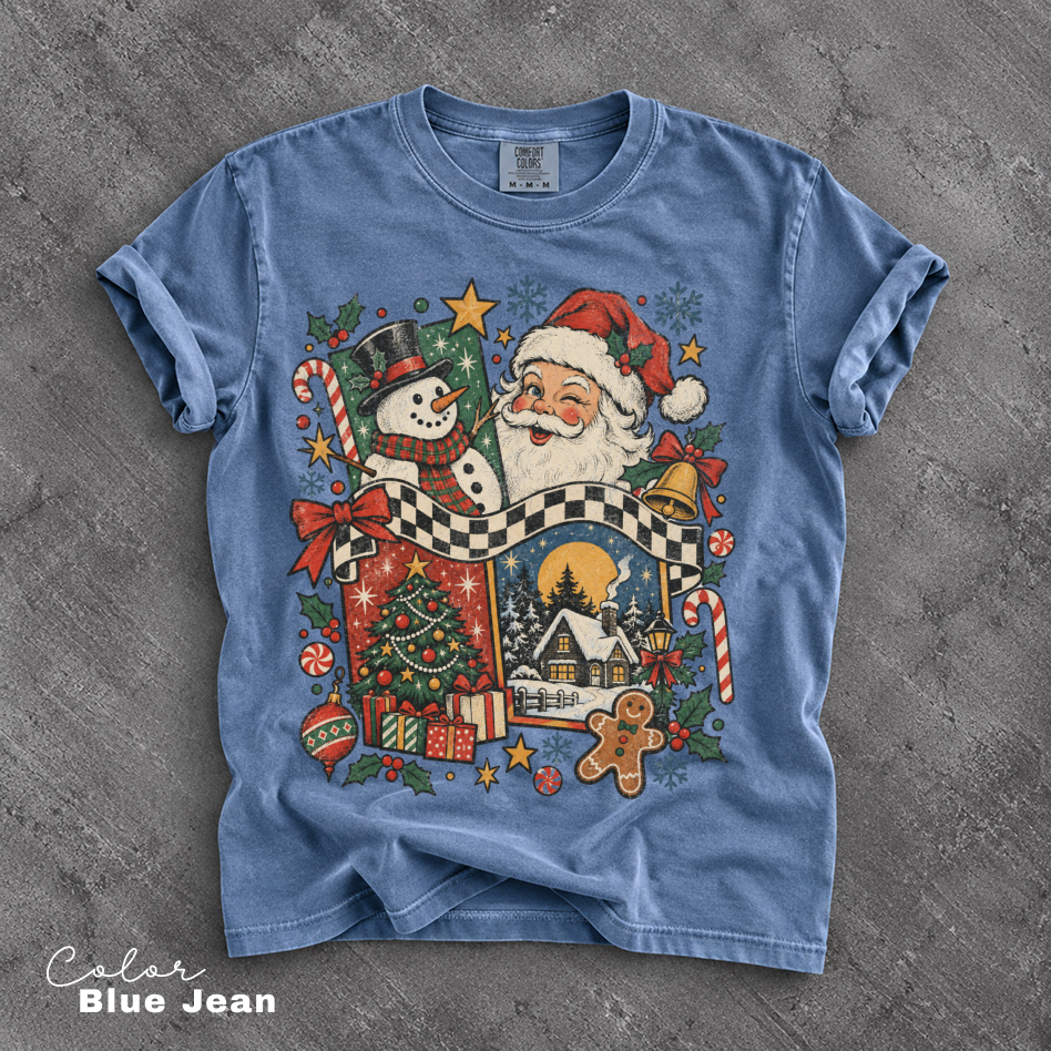 Christmas Vintage Shirt, Retro Santa Claus Snowman Shirt, Comfort Colors Tee