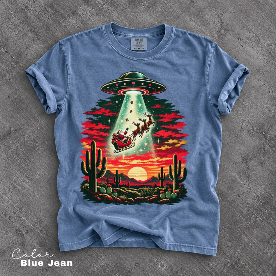 Santa UFO Christmas Shirt, Vintage Christmas Tee, Funny Christmas Tee
