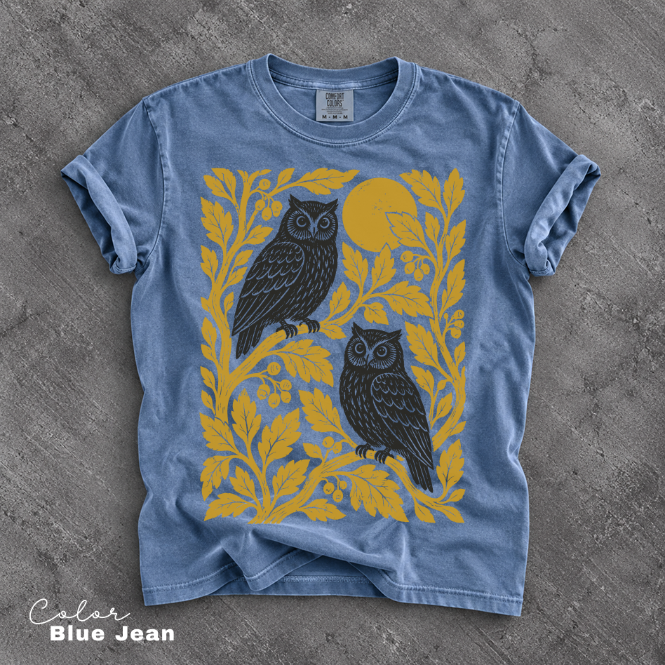 Vintage Owl T-Shirt, Owl Nature Graphic Tee, Botanical Shirt, Comfort Colors Tee
