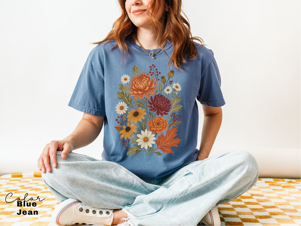 Fall Floral T-Shirt, Vintage Botanical Tee, Boho Fall Flowers