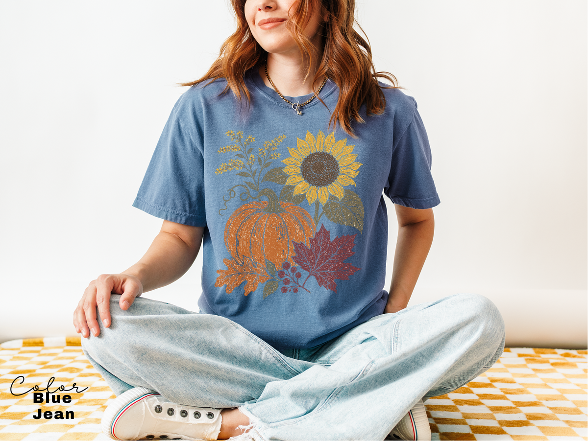 Boho Fall Floral Comfort Colors Shirt, Fall Floral Tshirt, Fall Pumpkin