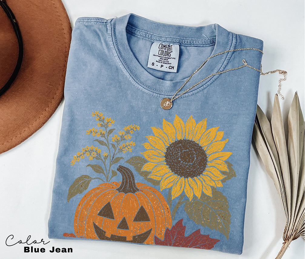 Halloween Pumpkin T-Shirt, Jack O Lantern Fall Shirt, Boho Comfort Colors Tee