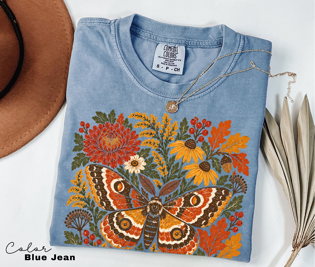 Moth Floral Fall T-Shirt, Vintage Wildflower Shirt