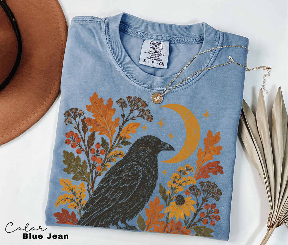 Crow T-Shirt, Autumn Floral Graphic Tee