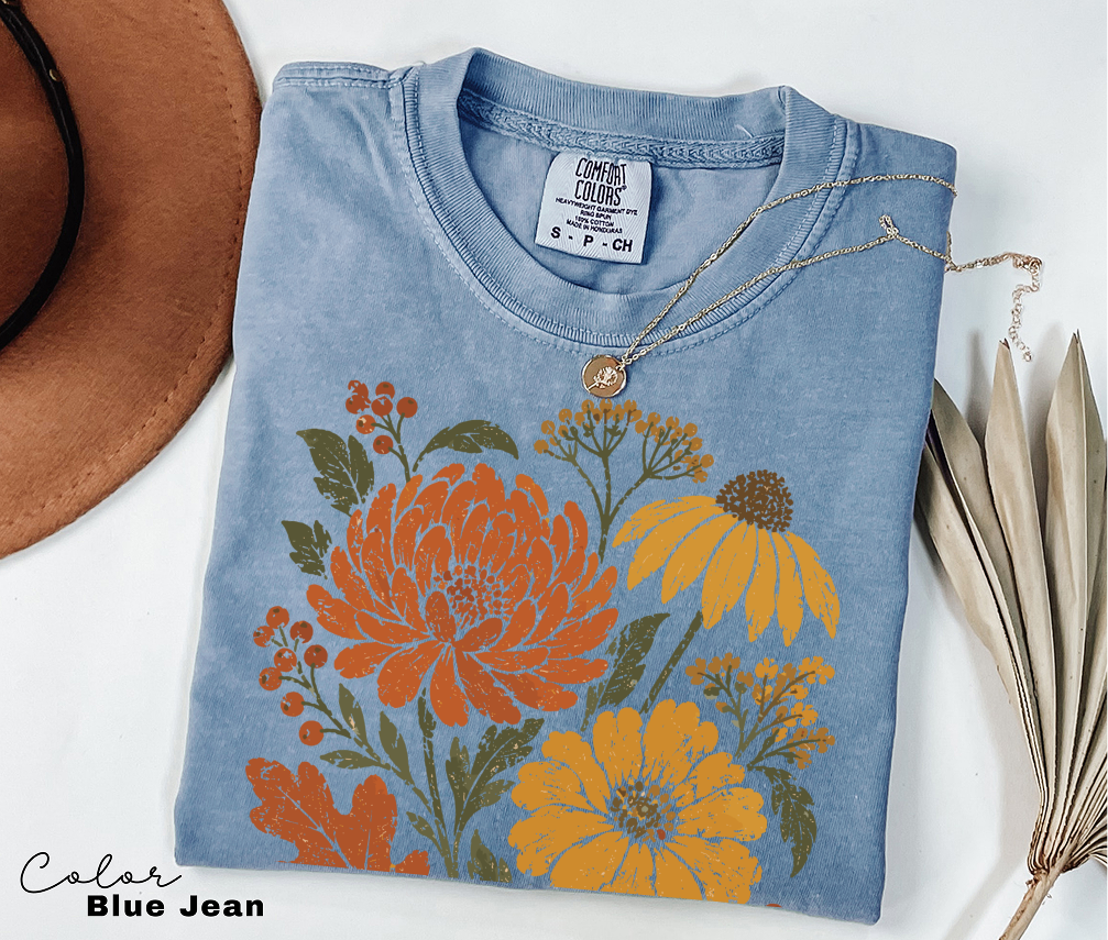 Fall Floral Tee, Vintage Botanical Shirt